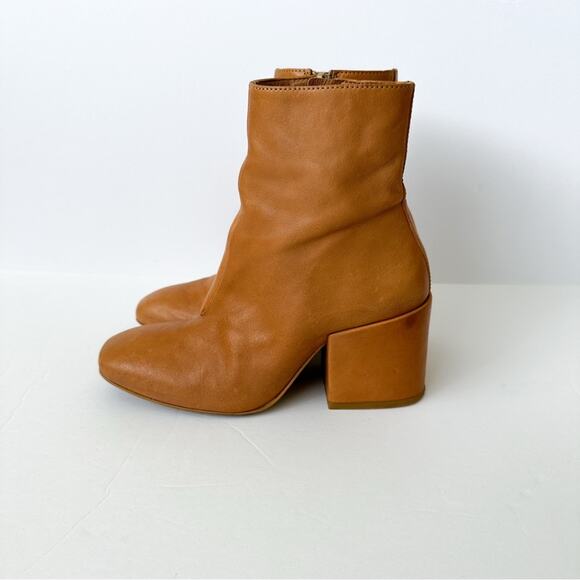 Free People Nicola Chunky Leather Booties SZ 6/36 Tan Block Heel Ankle Boots Zip - Picture 3 of 12